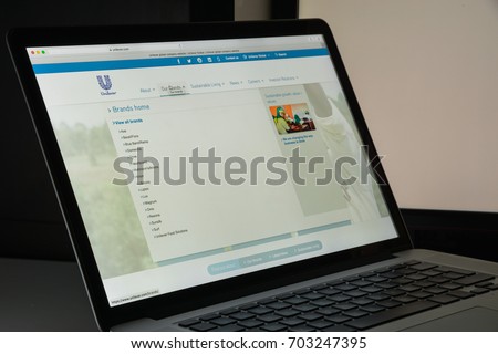 Milan, Italy - August 10, 2017: Unilever website homepage. It is a Dutch-British transnational consumer goods company. Unilever logo visible.