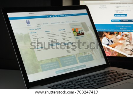 Milan, Italy - August 10, 2017: Unilever website homepage. It is a Dutch-British transnational consumer goods company. Unilever logo visible.