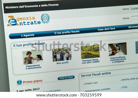 Milan, Italy - August 10, 2017: Agenzia delle entrate website homepage. Agenzia delle entrate logo visible.