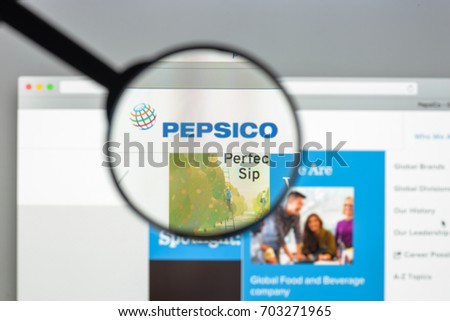 Milan, Italy - August 10, 2017: Pepsi co website homepage. It is an American multinational food, snack, and beverage corporation. Pepsico logo visible.