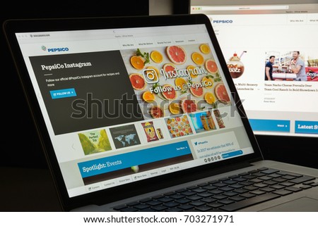 Milan, Italy - August 10, 2017: Pepsi co website homepage. It is an American multinational food, snack, and beverage corporation. Pepsico logo visible.