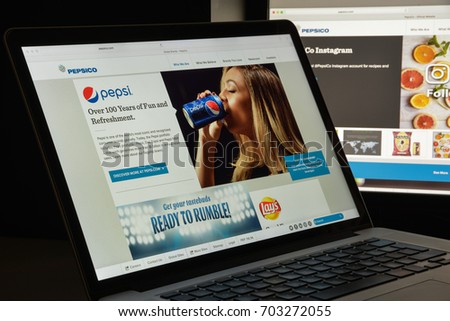 Milan, Italy - August 10, 2017: Pepsi co website homepage. It is an American multinational food, snack, and beverage corporation. Pepsico logo visible.