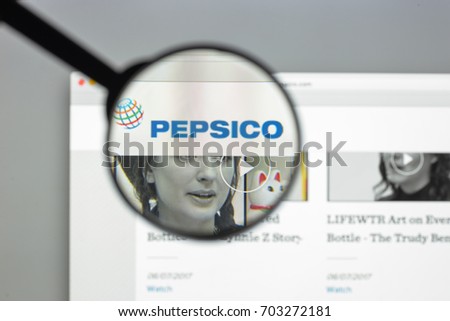 Milan, Italy - August 10, 2017: Pepsi co website homepage. It is an American multinational food, snack, and beverage corporation. Pepsico logo visible.