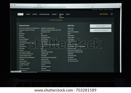 Milan, Italy - August 10, 2017: hbo.com website homepage. It is an American premium cable and satellite television network. hbo logo visible.