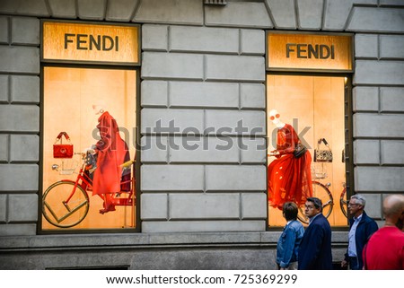 Milan, Italy - September 24, 2017: Fendi store in Milan. Fashion week Fendi shopping