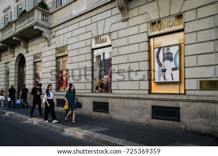 Milan, Italy - September 24, 2017: Fendi store in Milan. Fashion week Fendi shopping