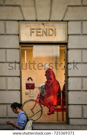 Milan, Italy - September 24, 2017: Fendi store in Milan. Fashion week Fendi shopping