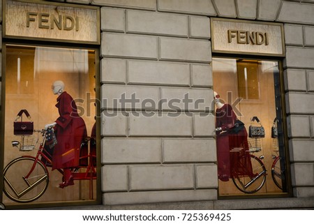 Milan, Italy - September 24, 2017: Fendi store in Milan. Fashion week Fendi shopping