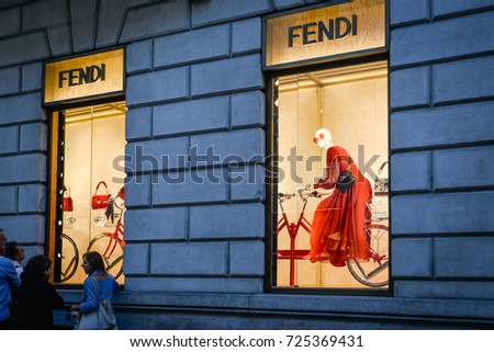 Milan, Italy - September 24, 2017: Fendi store in Milan. Fashion week Fendi shopping