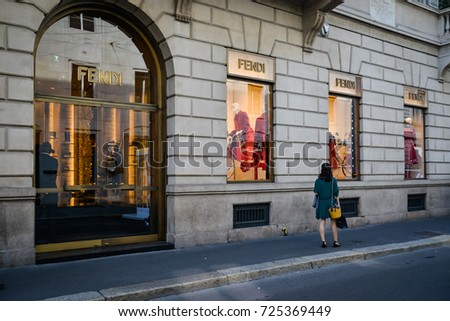 Milan, Italy - September 24, 2017: Fendi store in Milan. Fashion week Fendi shopping