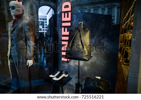 Milan, Italy - September 24, 2017: Versace store in Milan. Fashion week Versace shopping