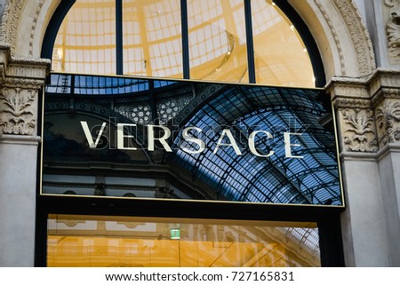 Milan, Italy - September 24, 2017: Versace store in Milan. Fashion week Versace shopping