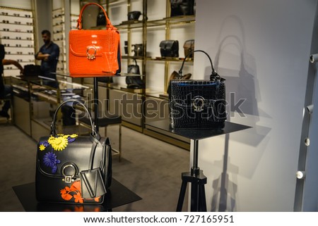 Milan, Italy - September 24, 2017: Versace store in Milan. Fashion week Versace shopping