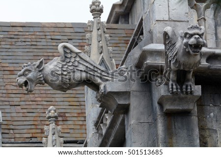 Gargoyle statue of church in Bana hill, tourism site in Da Nang, Vietnam