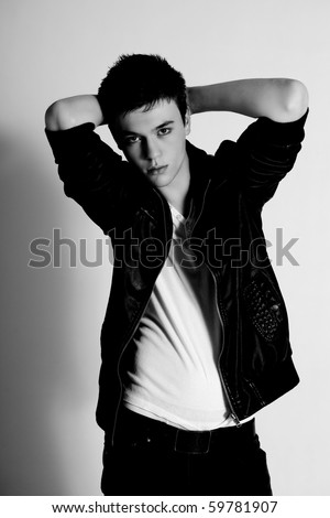 Black White Image Teenage Boy Standing Stock Photo 59781907 - Shutterstock