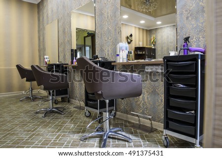 Beauty salon modern design with hairdresser's tools