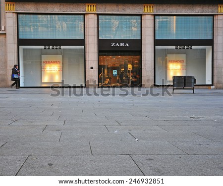 BARCELONA, SPAIN - JANUARY 17: Zara store in Barcelona city centre on January 17, 2015. Barcelona is the capital of Catalonia and second largest city of Spain.