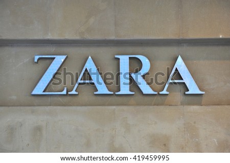 BELGRADE, SERBIA - APRIL 30: Logotype of Zara flagship store in Belgrade on April 30, 2016. Zara is a Spanish world famous clothing retailer.
