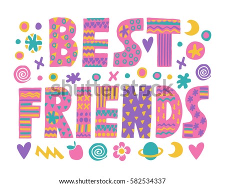 Word Art Best Friends Lettering Colorful Stock Vector (Royalty Free ...