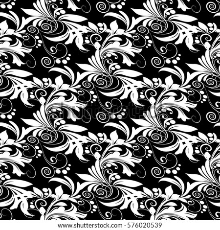 Black White Floral Seamless Pattern Vector Stock Vector 88675519 ...