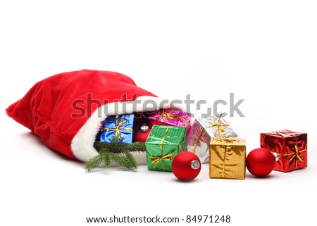 Bag of Santa Claus with gifts,Isolated on white.