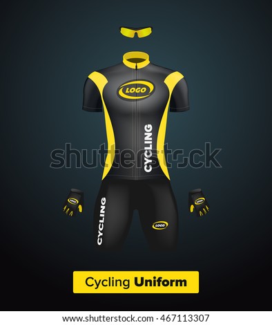 Download Realistic Cycling Uniform Template Black Yellow Stock ...