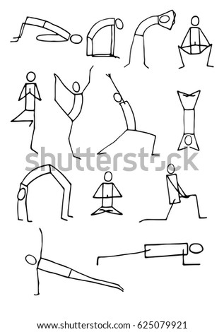 Set Hand Drawn Stickman Yoga Poses Stock Vector 625079921 - Shutterstock