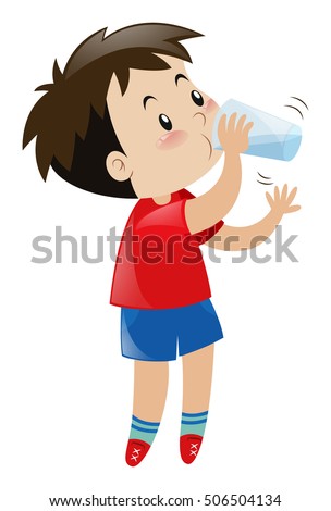 Boy Drinking Water Glass Stock Vector 506504134 - Shutterstock