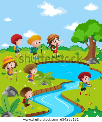 Children Crossing River Stock Illustration 52533208 - Shutterstock