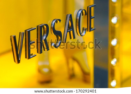 MILAN, ITALY - SEPTEMBER 26: Versace golden store window in via Montenapoleone, Milan's fashion district. September, 26 2008.