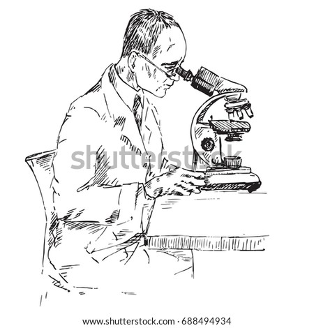 Male Scientist Studying Something Under Microscope 库存矢量图（免 ...