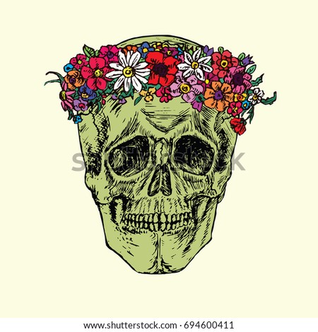 Skull Bright Color Succulent Plants Vector Stock Vector 386263195
