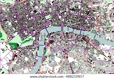 vector color map of london city of london buckingham palace all objects are