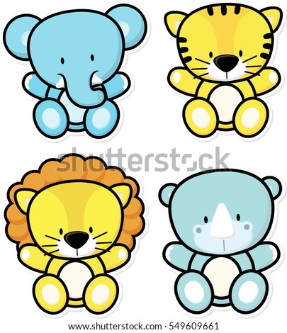 Vector Cartoon Illustration Seven Baby Animals Stock Vector 115345216 ...