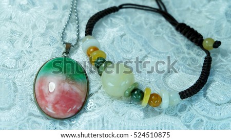 Three color jade necklace Honey Jade BraceletChinese people called the Fu Lu Shou.