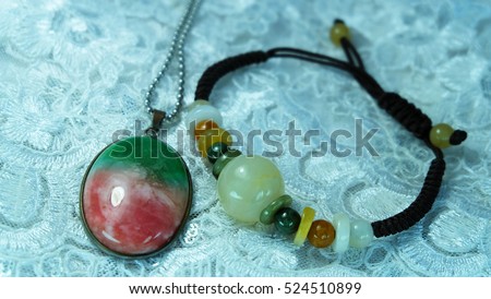 Three color jade necklace Honey Jade Bracelet Chinese people called the Fu Lu Shou.
