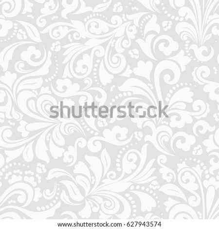 Seamless Grey Background White Pattern Baroque Stock Vector 627943574