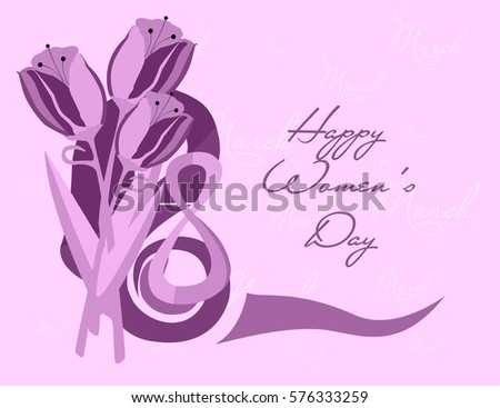 Beautiful card for the holiday March 8 with delicate tulips to the International Women's Day. Congratulations on Mother's Day. Beautiful flowers on a pink background. Bouquet for the girlfriend.
