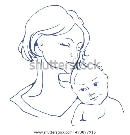 Mother Child Vector Sketch Black Lines Stock Vector 67563562 - Shutterstock