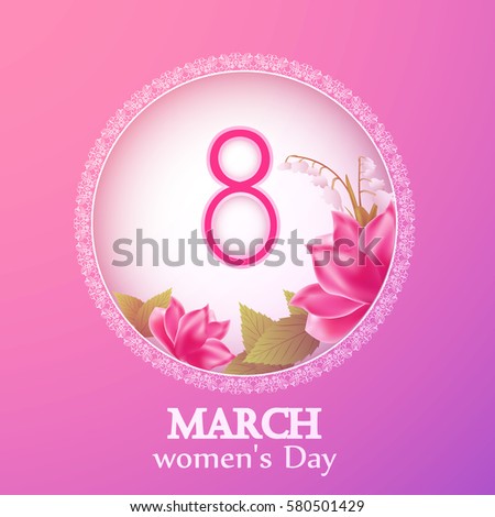 8 March International Women's Day greeting card with a beautiful bouquet of flowers