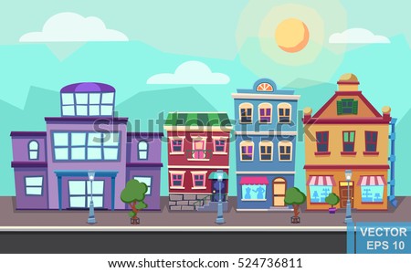 Village Main Street Neighborhood Vector Illustration Stock Vector ...