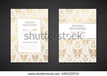 vintage wedding invitation templates cover design with gold iris flowers ornaments vector traditional decorative - Vintage Wedding Invitation Templates vintage wedding invitation templates cover design with gold iris flowers ornaments vector traditional decorative - Vintage Wedding Invitation Templates