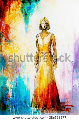 Sketch Mystical Woman Beautiful Ornamental Dress Stock