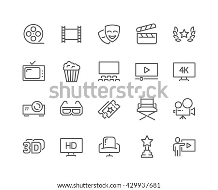 Simple Set of Cinema Related Vector Line Icons.
Contains such Icons as Movie Theater, TV, Popcorn, Video Clip and more.
Editable Stroke. 48x48 Pixel Perfect.