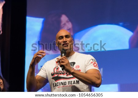 BONN, GERMANY - MARCH 24: Actor/Stuntman Shane Rangi (Narnia, Spartacus, Hobbit, Lord of the Rings), panel, at MagicCon, a three-day (March 23-25 2018) fantasy & mystery fan convention.