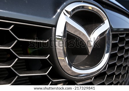 LITHUANIA-SEPTEMBER 14:MAZDA logo on September 14,2014 in Lithuania.Mazda Motor Corporation is a Japanese automaker.