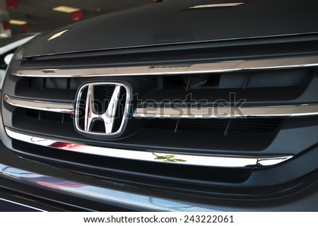 KLAIPEDA,LITHUANIA-JAN 06:HONDA logo on January 06,2015 in Klaipeda,Lithuania. Honda is a Japanese multinational automotive manufacturing company.