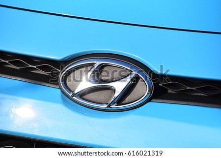 FRANKFURT,GERMANY-APRIL 04:HYUNDAI logo on April 04, 2017 in Frankfurt,Germany.