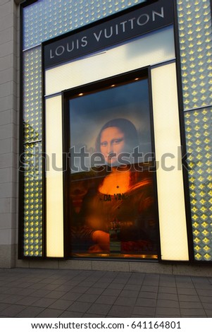 FRANKFURT,GERMANY-MAY 08: Louis Vuitton fashion house on May 08,2017 in Frankfurt,Germany.Louis Vuitton, or shortened to LV, is a house founded in 1854 by Louis Vuitton.