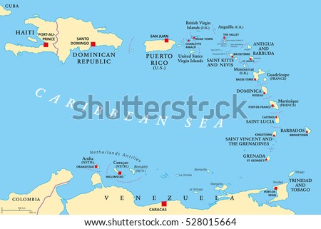 Lesser Antilles Political Map Caribbees Haiti Stock Vector 528015664 ...